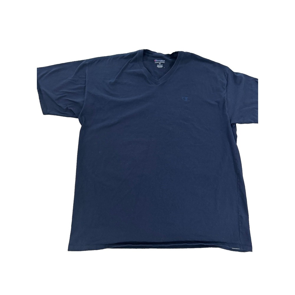 Champion Men 2XL Navy Blue Classic Jersey V-Neck Short Sleeve Cotton T-Shirt NEW
